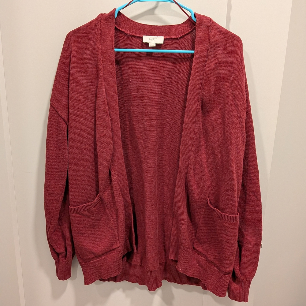 LOFT Red Open-Front Cardigan